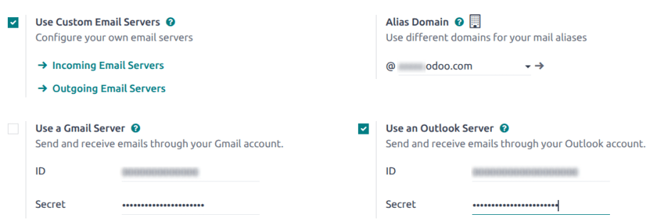 Outlook-auðkenni í Odoo, Almennar stillingar.