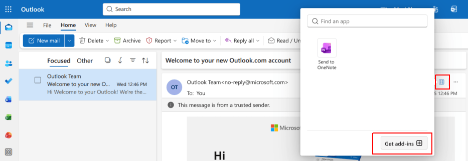 Apps-hnappur í Outlook