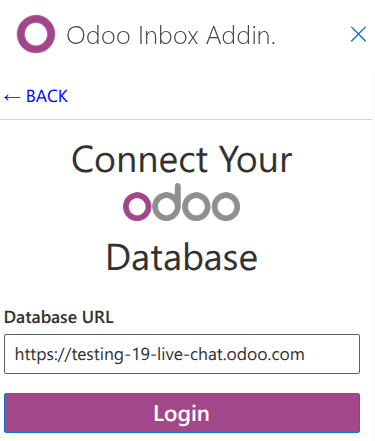 Slá inn slóð á Odoo-gagnagrunn