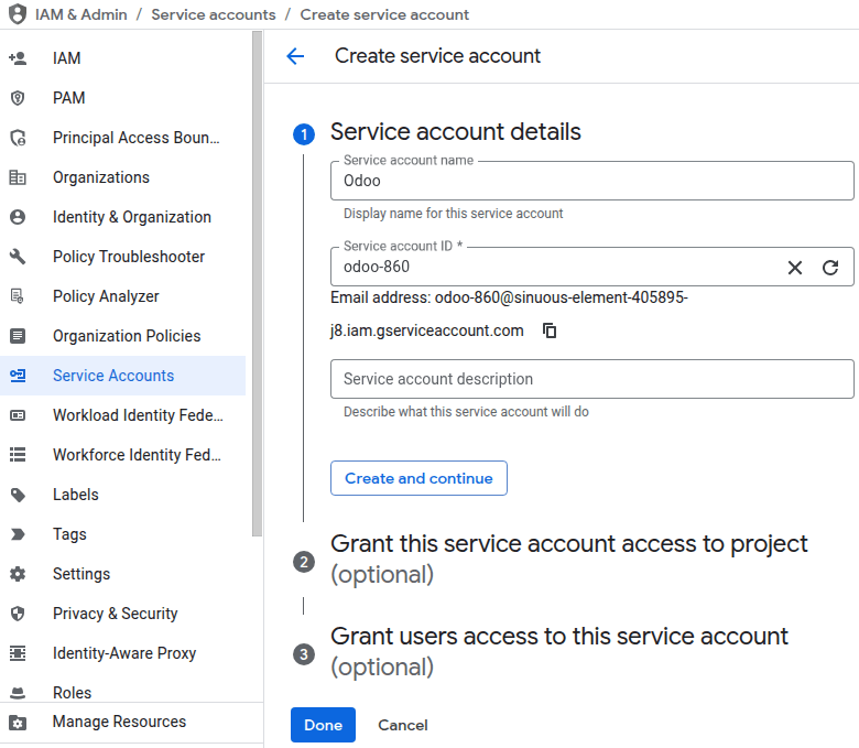 Stofnun þjónustureiknings á Google Cloud