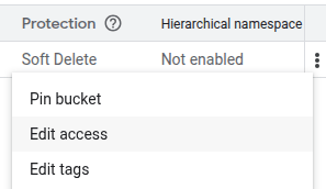 Aðgangur að aðgerðinni Breyta aðgengi fyrir Google Cloud bucket
