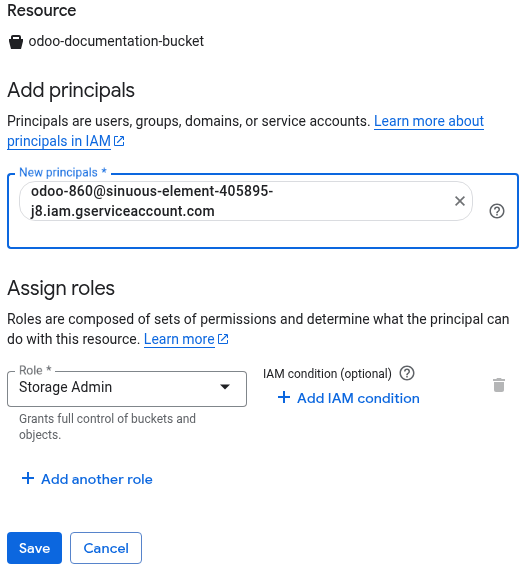 Bæta principal við Google Cloud bucket