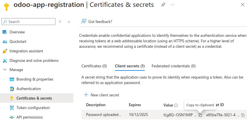 Bæta leyndarmáli við Microsoft Azure forrit