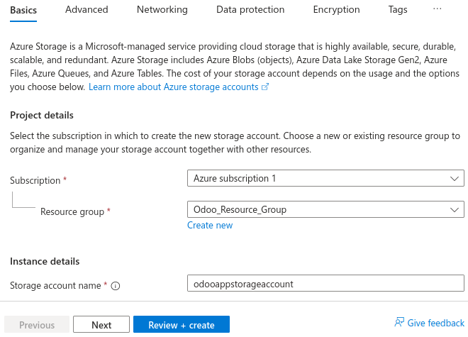 Stofnun Microsoft Azure storage account