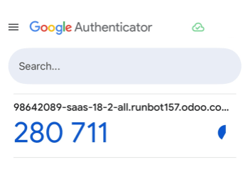 Google Authenticator með sex stafa kóða fyrir 2FA.