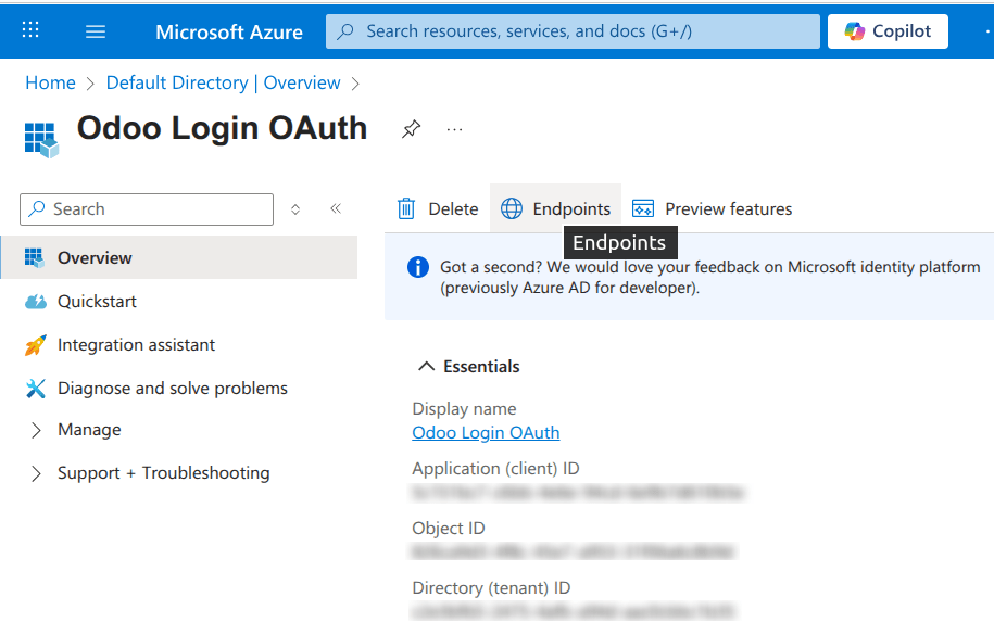 Application ID og OAuth 2.0 authorization endpoint (v2) skilríki.