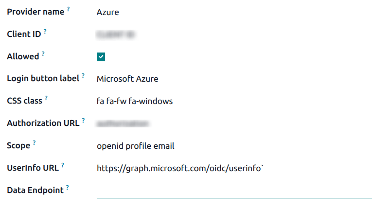 Stillingar fyrir OAuth-veitanda í Odoo (Stillingar-forritið).