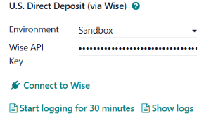 Smelltu á Tengjast Wise til að tryggja að tenging komist á milli Odoo og Wise.