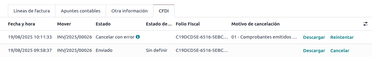 Felld reikningslína á CFDI flipanum.
