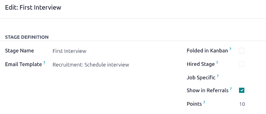 Tölvupóstsniðmátið Recruitment: Schedule Interview í reitnum Tölvupóstsniðmát.