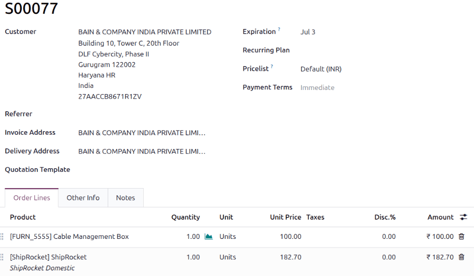 Bættu Shiprocket-sendingu við sölupöntun.