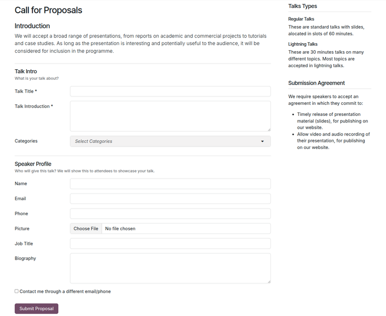 Síðan Tillögur að erindum á vefsíðu viðburðar í Odoo Events.