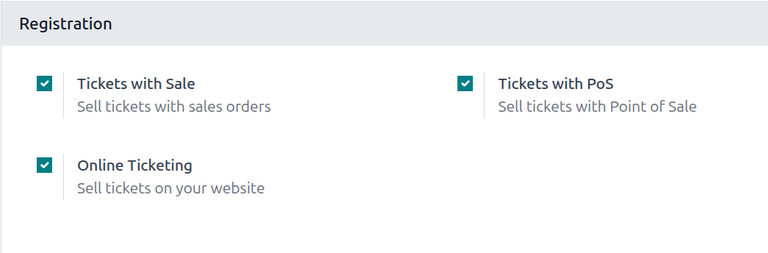 Yfirlit yfir stillingasíðu fyrir Odoo Events.