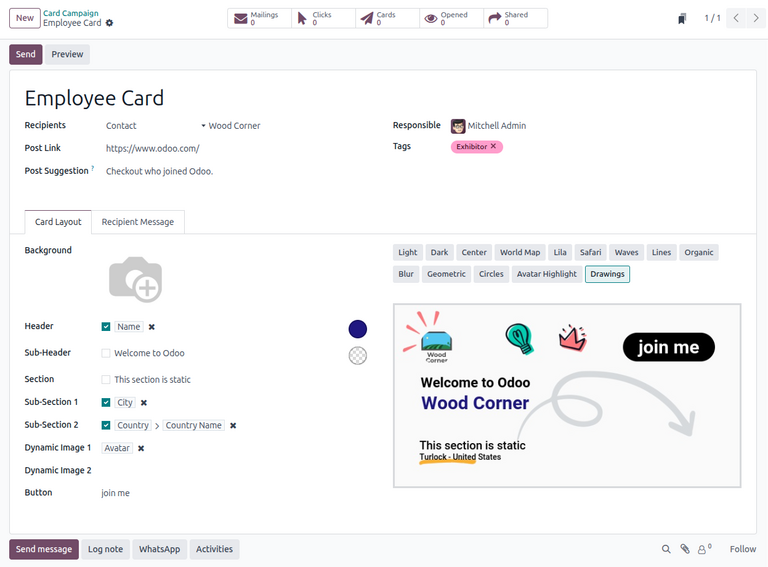 Nýtt eyðublað fyrir kortaherferð í Odoo Marketing Card.