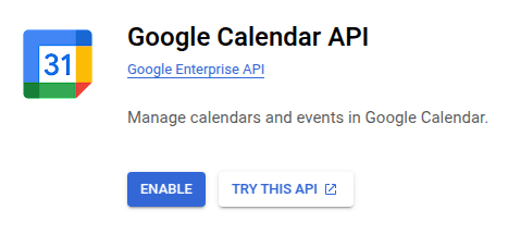 Virkja Google Calendar API.