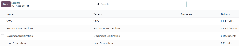 Kaup á inneign í Odoo IAP stillingum.