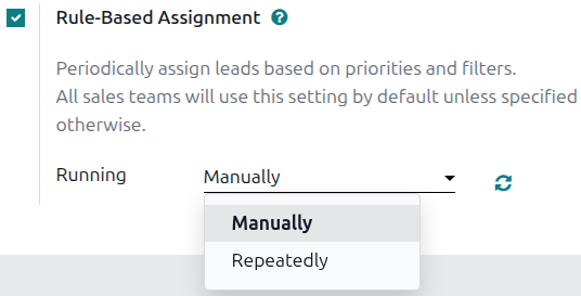 Stillingin Reglubundin úthlutun í CRM-stillingum.