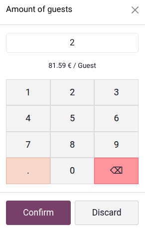 Sláðu inn fjölda gesta í POS-kassanum.
