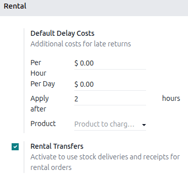 Dæmi um stillingar í Rental með Rental Transfers virkt.