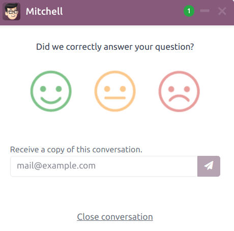 Sýn spjallglugga frá notanda í Odoo Live Chat.
