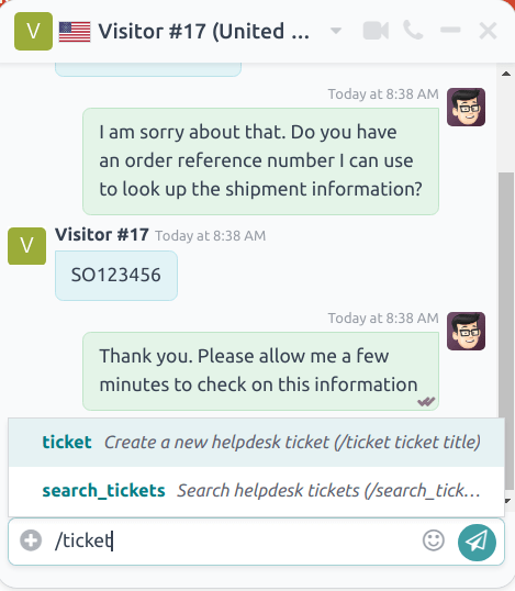 Sýn á niðurstöður Helpdesk í Live Chat samtali.