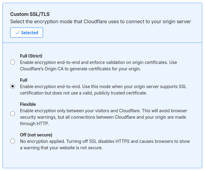 Stilla dulkóðunarham á Full í Cloudflare